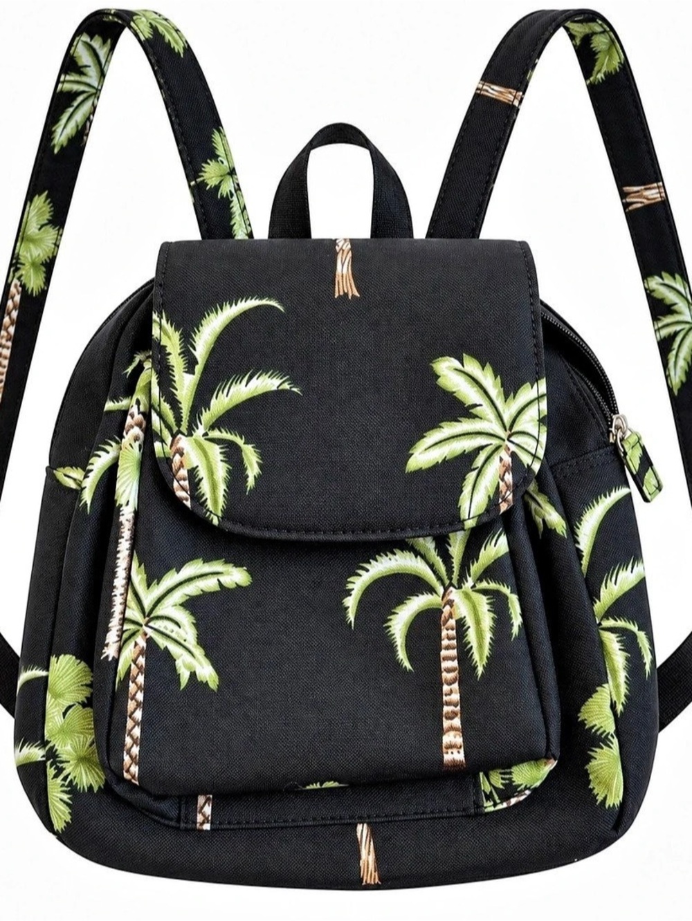 Festival Palm Tree Print Backpack in Black & Green Like New